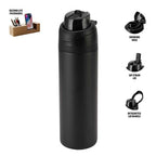 AERO SIP - Hans Larsen Recycled Stainless Steel Bottle with Dual Sip Lid-Black-