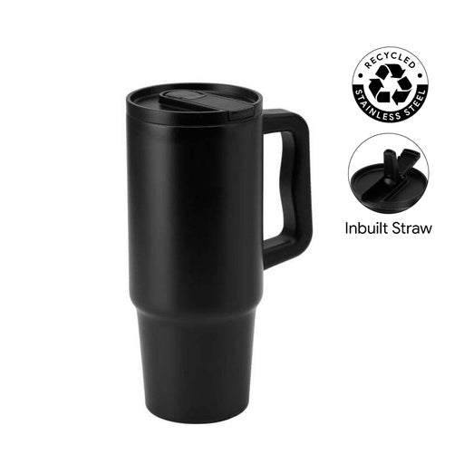 BERN 2.0 - Hans Larsen Recycled Stainless Steel Tumbler with Straw Lid-Black-