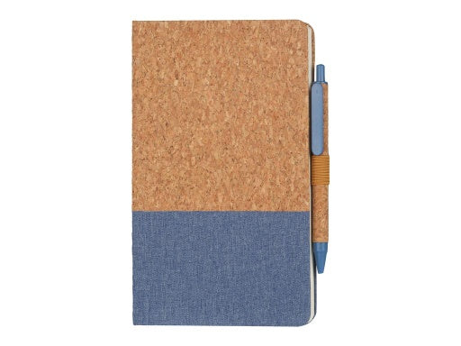 BORSA - eco-neutral A5 Cork Fabric Hard Cover Notebook and Pen Set-Blue-