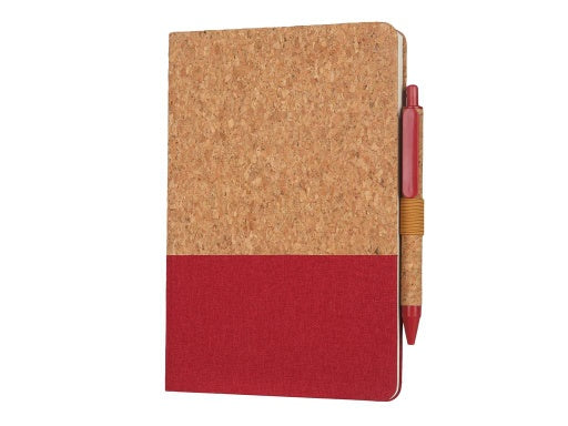 BORSA - eco-neutral A5 Cork Fabric Hard Cover Notebook and Pen Set-Red-