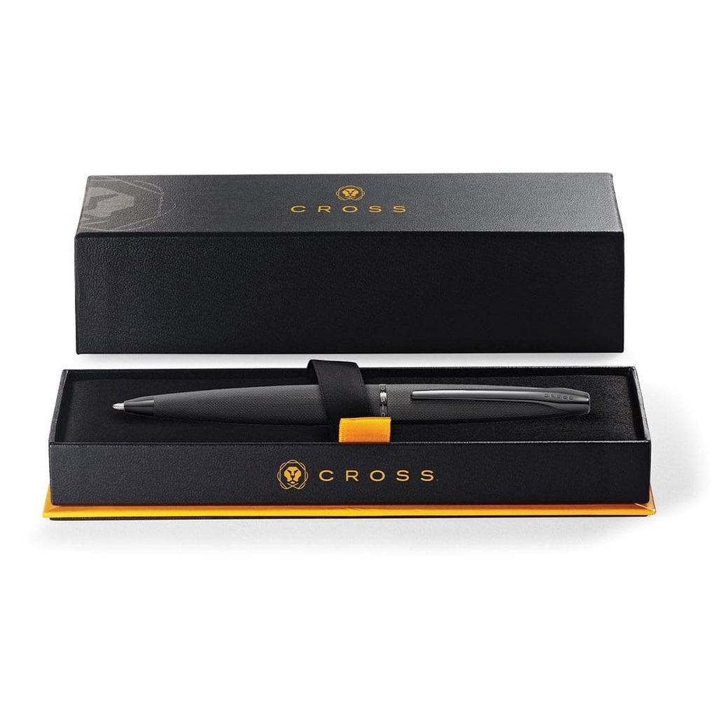 Cross ATX® Brushed Black with Machine-Turned Diamond Pattern Engraving with Polished Black PVD Appointments Ballpoint Pen (Blue Ink)