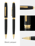 Cross Coventry Classic Black Lacquer with Gold Tone Appointments Ballpoint Pen (Blue Ink)