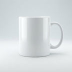 A plain white ceramic mug with a C-shaped handle, shown from a three-quarters angle on a light gray studio background.