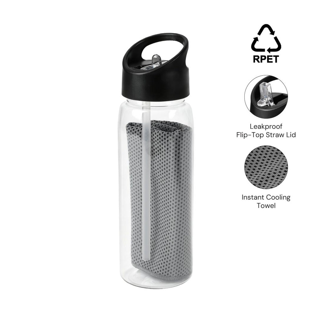 DEVON - Giftology RPET Cooling Towel in RPET Bottle 800 ml-Black-