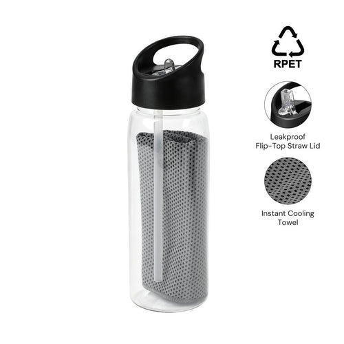 DEVON - Giftology RPET Cooling Towel in RPET Bottle 800 ml-Black-