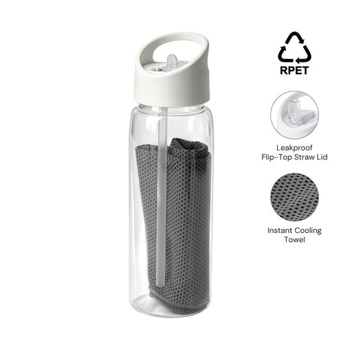 DEVON - Giftology RPET Cooling Towel in RPET Bottle 800 ml-White-