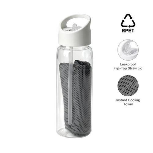 DEVON - Giftology RPET Cooling Towel in RPET Bottle 800 ml-White-