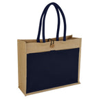MONCLOVA - Jute Bag with Canvas Pocket - Natural-Black-