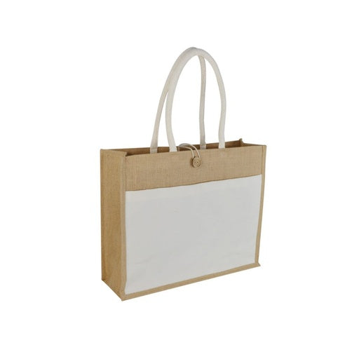 MONCLOVA - Jute Bag with Canvas Pocket - Natural-White-